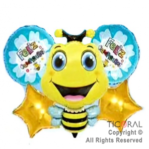 SET DE GLOBOS METALIZADO ABEJA 5 UNIDADES X 1